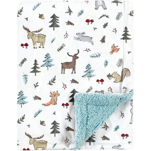 Hudson Baby Unisex Baby Plush Mink and Sherpa Blanket, Woodland Friends, One Size