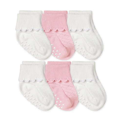 Jefferies Socks Baby Girls Non-Skid Scalloped Turn Cuff Socks 6 Pair Pack
