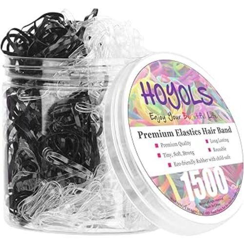 HOYOLS Clear & Black Elastic Hair Ties Rubber Bands Soft Ponytail Holder Mini Plastics Polyband for Women Girls 1500 Pcs Assorted Color Accessories TPU