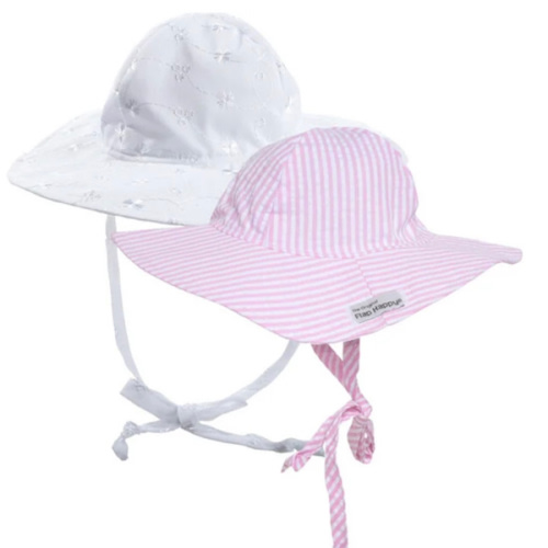 Floppy Hat 2 Pack, White Eyelet & Pink Stripe Seersucker - Flap Happy | Maisonette