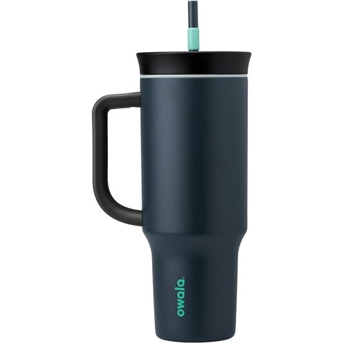 Owala Stainless Steel Triple Layer Insulated Travel Tumbler with Spill Resistant Lid, Straw, and Carry Handle, BPA Free, 40 oz, Gray (Foggy Tide)