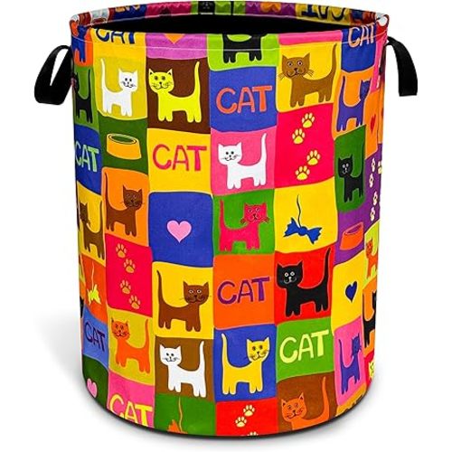 Cute Cat Laundry Basket Funny Pet Foldable Oxford Cloth Funny Tote Bag Laundry Hamper Clothes Storage Bucket Toy Organizer For Bathroom/Laundry Storage/Bedroom 18.9x16.5 Inch