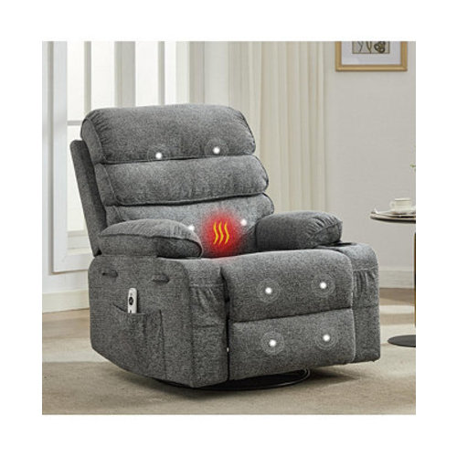 Swivel Glider Rocker Recliner With Massage and Heat, Manual Upholstered Nursing Recliner With Vibration, Side Pocket, 2 Cup Holders, For Living Room
