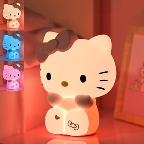 Kitty Night Light for Kids, Gifts for Girls - 3 Colors LED Squishy Cute Lamp for Children's Room Decor, Silicone Nursery Nightlight Rechargeable Bedside Touch Lamp for Breastfeeding, Girls Gifts