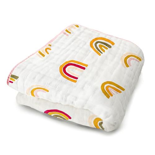 ZPECC Muslin Toddler Blanket Thicker, 47x47 Organic Cotton Kids Quilt Hypoallergenic for Baby Essentials Crib Stroller Daycare Cot, Rainbow