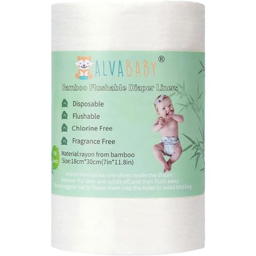 ALVABABY Diaper Liner for Baby Cloth Diapers 11.8x7.1 Inch Natural Soft Disposable Diaper Liners Fragrance Free Chlorine Free 100 Sheets
