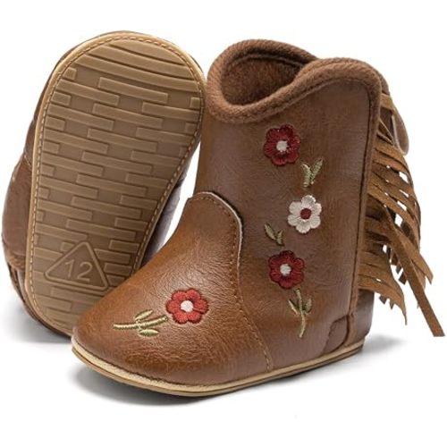 Meckior Baby Girls Cowboy Tassel Boots Side Zipper Moccasins Soft Bottom Non-Slip Toddler Shoe