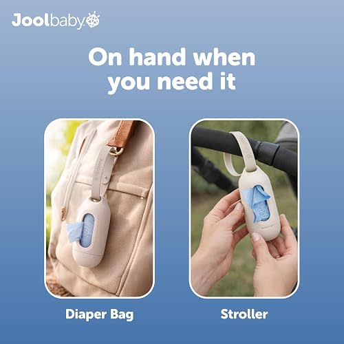 Jool Baby Disposable Diaper Bag Dispenser (Oatmeal) + 3 Refill Rolls (Lavender-Scented) - Attaches to Stroller or Diaper Bag for On-the-Go Convenience