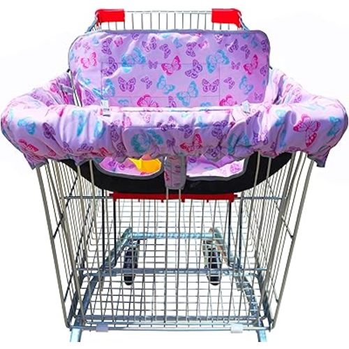2-in-1 Shopping Cart and High Chair Cover-Grocery Cart Cover for Babies Toddlers Infants Resturant Highchair Cover-Padded Folds to Portable Pouch for Baby Boy Girl (Butterfly)