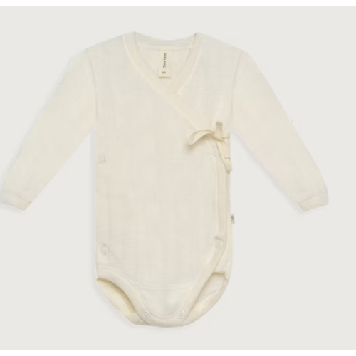 Newborn merino wool/silk pointelle wrap bodysuit - $38.99