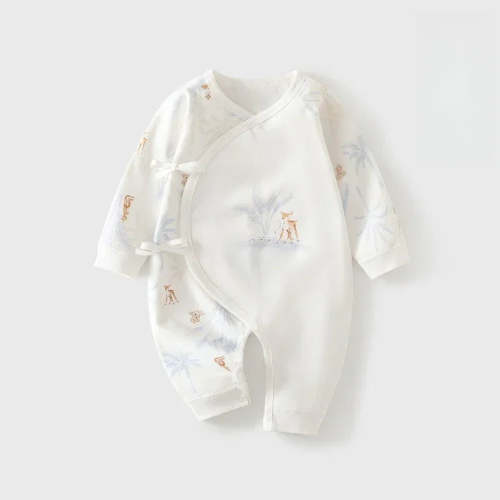 100% Cotton Long-Sleeve Kimono Romper - Blue Deer – Organic Cotton Clubs