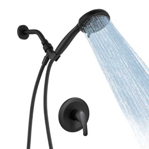 Single-Handle 6-Spray Shower Faucet Set Trim Kit 1.8 GPM with Valve and Filtered Handheld Shower Head in Matte Black