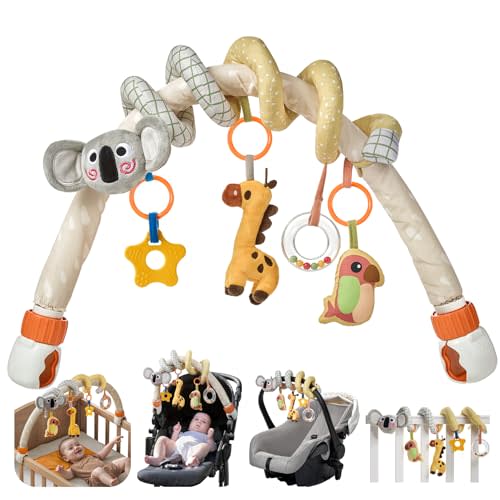 TUMAMA 2 in 1 Spiral Car Seat Toys Arch Stroller Toy Baby Hanging Toys with Clip Adjustable Detachable Sensory Travel Crib Bouncer Bassinet Activity Toys for Babies 0 3 6 9 12 24 Months