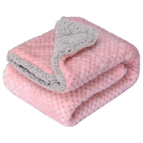 Fuzzy Sherpa Reversible Blanket for Baby, Soft Warm Cozy Coral Fleece Toddler, Infant or Newborn Reversible Blanket for Crib, Stroller, Travel, 30”×40”, Baby Pink
