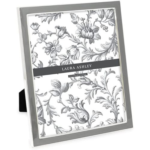 Laura Ashley 8x10 Gray Enamel Picture Frame, Silver Metal Edge with Easel, for Countertop, Counterspace, Tabletop Display, Bookshelf, Desk, Wall Décor, Photo Gallery (8x10, Gray W/Silver)