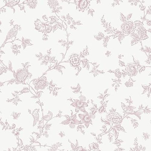 VEELIKE Vintage Pink Toile Wallpaper Peel and Stick Chinoiserie Wallpaper with Birds Flowers 17.7''x354'' Removable Wall Covering Self Adhesive Floral Wall Paper for Bedroom Bathroom Living Room Decor