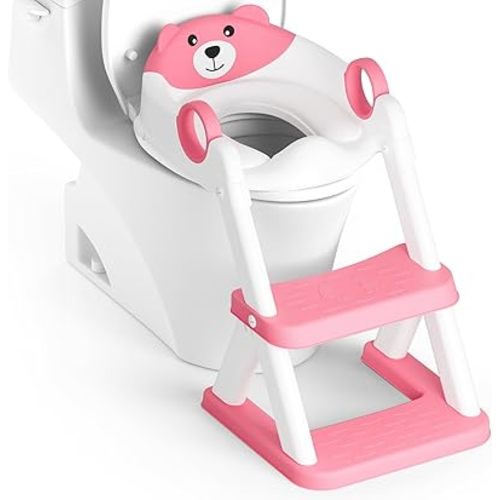 Potty Training Seat, Upgrade Toddler Toilet Seat for Kids Boys Girls, 2 in 1 Potty Training Toilet, Splash Guard Anti-Slip Pad Step Stool(Bright Pink)