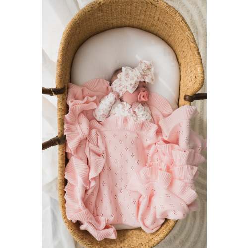 Frill Knit Baby Blanket | Baby Pink Pointelle