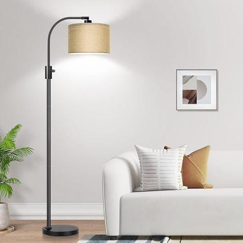 Nintiue Upgraded Modern Arc Dimmable Tall Standing Floor Lamp with Champagne Shade, 1200 Lumens LED Bulb Included, for Living & Reading Room, Bedroom, Office & Nursery, Black