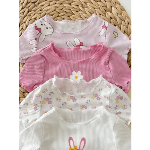 SHEIN 4pcs/Set Newborn Baby Girl Cute Casual Knitted Elastic Cartoon Pattern Waist Pants (Sold Separately As Top And Bottom) Graphic Fall Winter | SHEIN USA