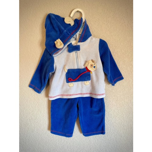 Vintage 90s Blue Puppy Half Zip Jacket & Pants Set | Vintage Baby Outfit | Kids Clothing