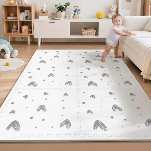 PIGLOG XL Baby Play Mat, 72"x48" Extra Large Foam Floor Tiles, 6-Piece Interlocking Puzzle Mat with Love Pattern, Waterproof & Easy to Clean, Non-Slip Tummy Time Mat for Infants & Toddlers