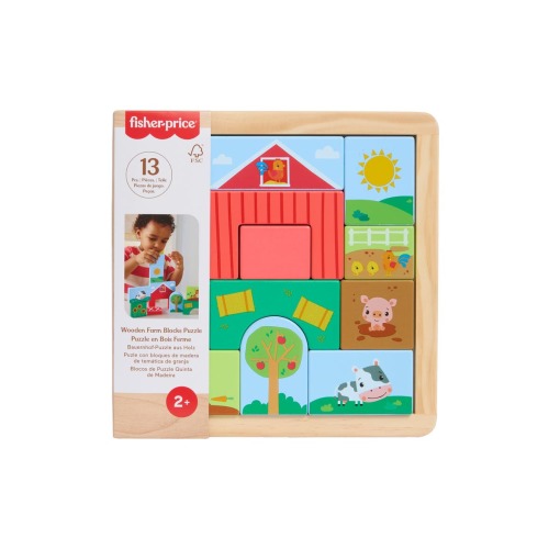 14-Piece Wooden Farm Blocks Puzzle Activity Toy