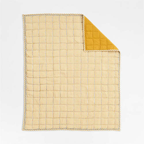 Yellow Windowpane Plaid 100% Organic Cotton Baby Crib Quilt