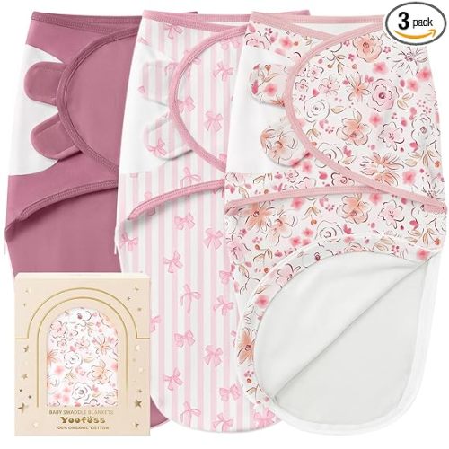 Yoofoss Baby Swaddles for Newborns 100% Organic Cotton, Adjustable Swaddle 0-3 Months 2 Zippers Newborn Swaddle Sack, Breathable Soft Durable