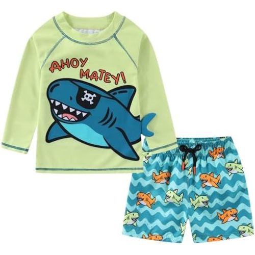 Baby Boys Two Piece Rash Guard Swimsuits Sets Kids Sunsuit Swimwear Sets