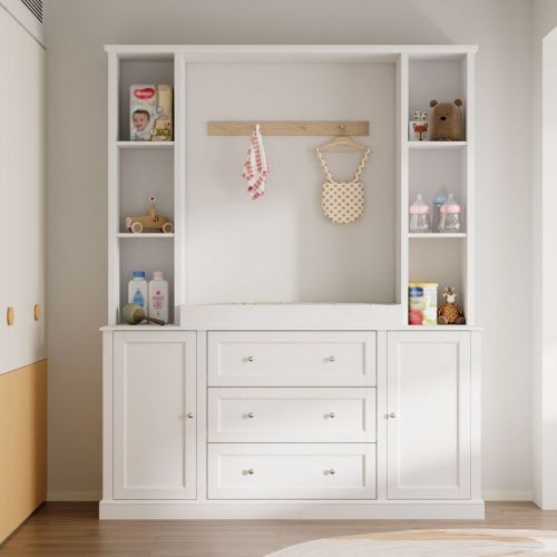 Famapy Large Baby Changing Table with Detachable Tray Adjustable Shelf Baby Changing Storage Unit Baby Nursery Storage Cabinet Abundant Storage Space