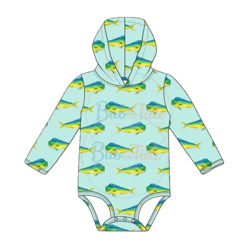 *PREORDER* Blue Mahi - Sun Protective Hooded SunTide™ Bodysuit – Bub & Tide