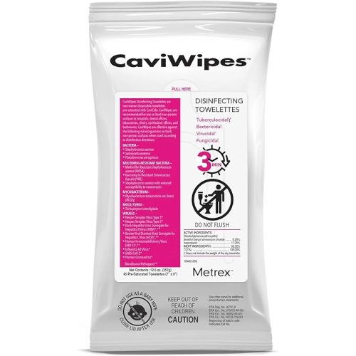 Metrex CaviWipes Disinfecting Towelettes – Durable Non-Woven Disinfecting Wipes for Hard, Non-Porous Surfaces in Healthcare & Laboratory, Pre-Saturated with CaviCide – 45 Wipes/Flat Pack (1 Pack)