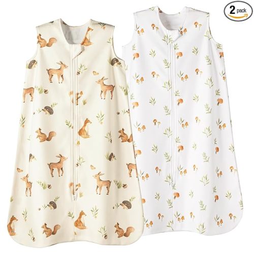 david's kids Micro Fleece Baby Sleep Sack 6-12 Months, Warm Baby Wearable Blankets with 2-Way Zipper, 2 Pack Sleeping Bags for Infant Newborn Boys Girls Neutral, Medium Size, Forest/Woodland Animals
