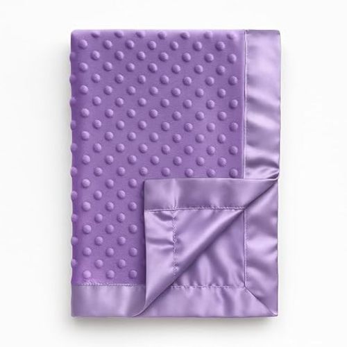Pro Goleem Baby Soft Minky Dot Blanket with Silky Satin Backing Baby Gifts for Boys and Girls (Purple, 30’’ x 40’’)