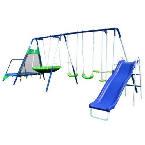 Sportspower Mountain View Metal Swing Slide and Trampoline Set