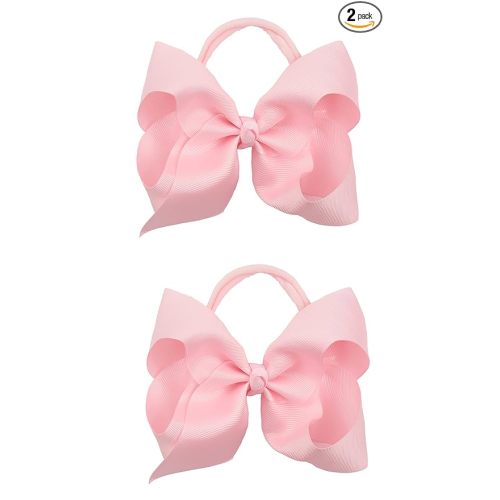 2Pcs 6 Inches Ribbon Baby Girls Headbands Infant Elastic Hairbands Large Cheer Bow Hair Band Accessories for Child Toddlers Girls (Pink)