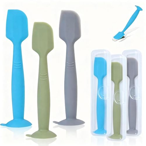 babove Baby Diaper Cream Spatula Applicator 3 Pack(with 3 Travel Case), Butt Paste Spatula Soft Silicone,Diaper Rash Cream Applicator, Baby Essentials Must Haves Newborn Stuff (Green Grey Azure)