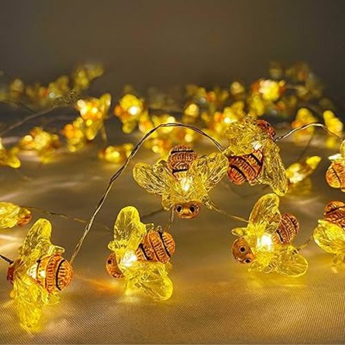 Honeybee Fairy String Lights, 40LED Bee String Light Plug in with 8 Modes Remote Control, Waterproof Novelty Decorative Light String for Outdoor Indoor Party Wedding Garden Christmas