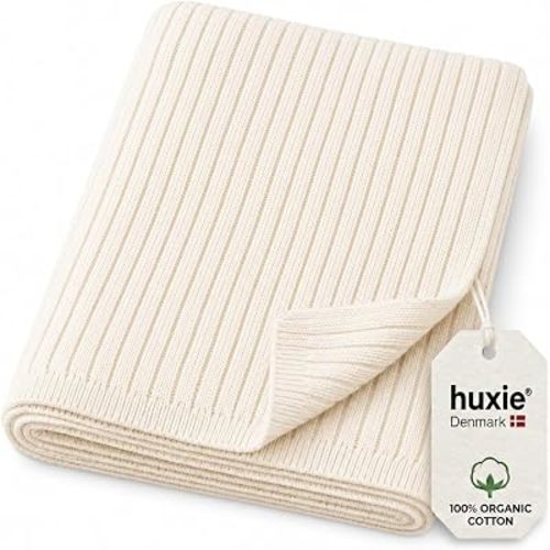 100% Organic Cotton Knit Receiving Baby Blanket for Newborns - Soft, Breathable Blanket for Crib & Stroller - Nursery Gift (Ivory)