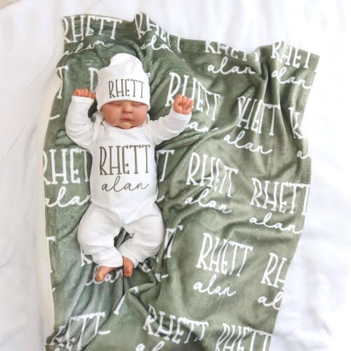 Custom Baby Swaddle with Name or Newborn Outfit Set, Personalized Baby Gift, Baby Shower Keepsake, Embroidered Coming Home Set