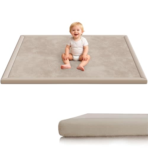 Baby Play Mat for Floor, 1.3'' Thick Memory Foam Tummy Time Mat - Super Soft Coral Velvet Nursery Rug with Non-Slip Backing, Crawling Rug for Toddlers/Infants, Yoga & Tatami Use, Oatmeal, 50''x50''