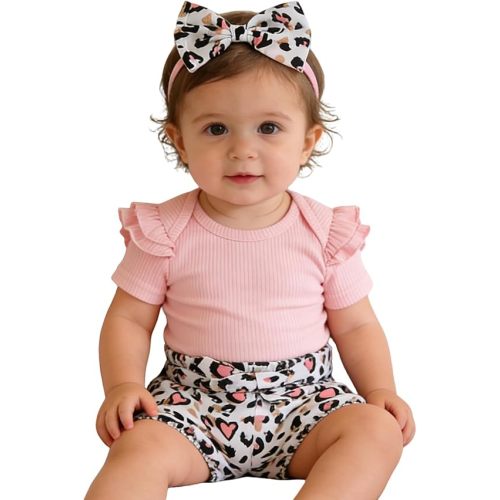 Newborn Baby Girl Set Ruffled Sleeve Romper Polka Dots Shorts Bloomers Bowknot Headband Boutique Clothes