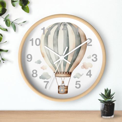 Hot Air Balloon Wall Clock Kids Room Clock Balloon Theme Decor Clouds and Balloons Wall Clock Balloon Nursery Wall Clock Muted Tones Clock
