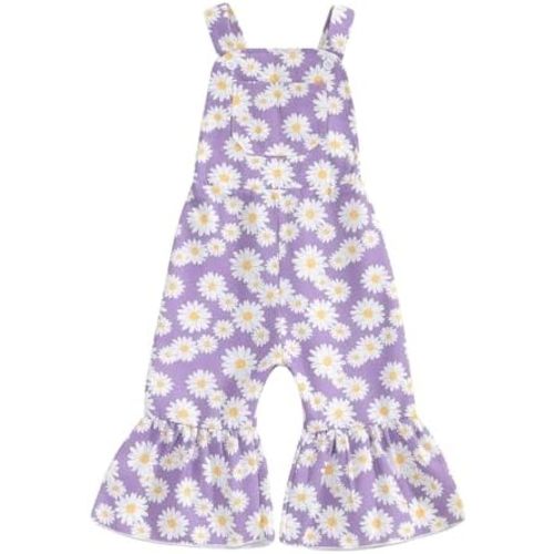 ZAXARRA Toddler Girl Fall Clothes Floral Baby Girl Bell Bottom Jumpsuit Baby Girl Overalls Flare Leg Jumpsuit