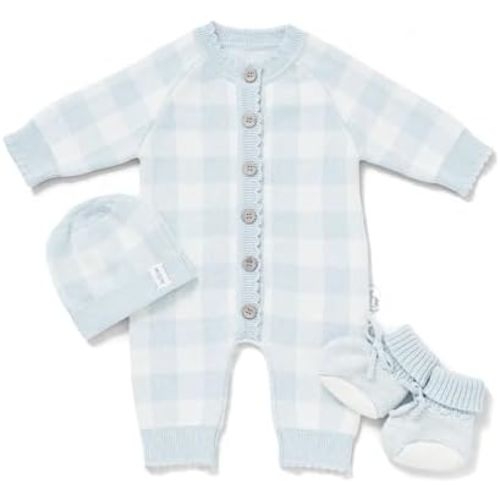 Avibae 3-Piece Cotton Newborn Baby Set with Knit Romper, Hat, Booties for Boys and Girls,Long Sleeve Cute Infant Outfit