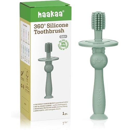 haakaa 360° Baby Toothbrush with Suction Base - Pea Green