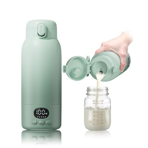 Portable Bottle Warmer - Dual Heating Modes for Breast Milk & Water, 17 Ounces, Fast Heating, Long Lasting Battery, Ideal for Travel, Outdoor, Baby Shower, Light Green