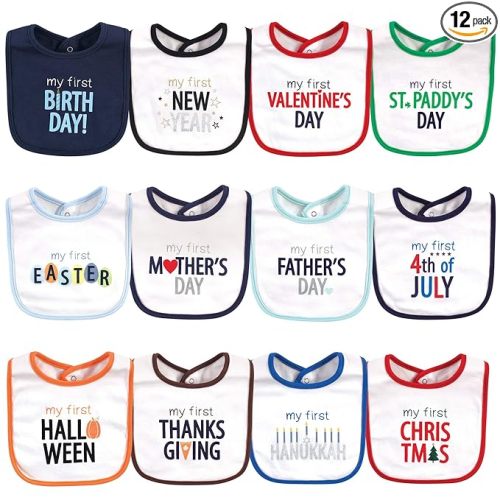 Hudson Baby Unisex Baby Cotton Bibs, Holiday Bold Boy, One Size