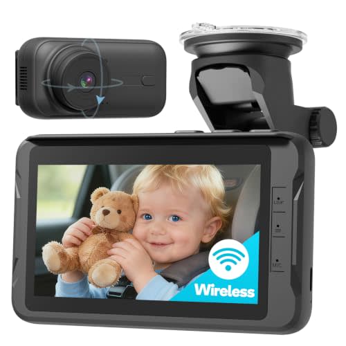 Wireless Baby Car Camera, No Wi-Fi Monitor, Auto Night Vision IR-Cut | Adjustable Lens, 120° Wide View, 4X Zoom, 5000mAh Camera Battery, Fits Rear-Facing Seat